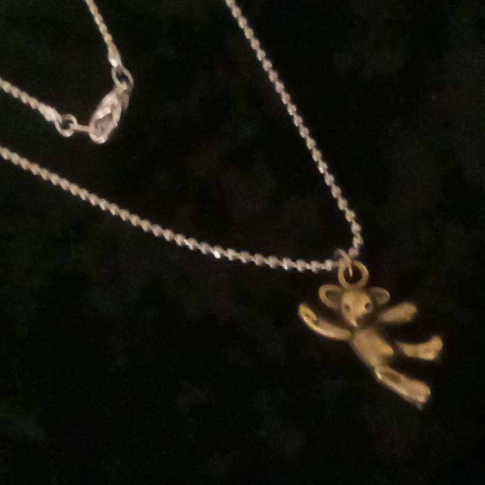Gold Teddy Bear Pendant Necklace 16 In Long . - Picture 2 of 8